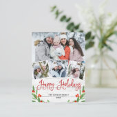 Kerstmis Rustic Wood 4 PHOTO Greeting Holiday Briefkaart (Staand voorkant)