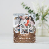 Kerstmis Rustic Wood 4 PHOTO Greeting Holiday Pos Briefkaart (Staand voorkant)
