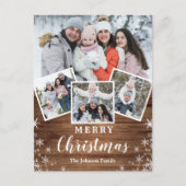 Kerstmis Rustic Wood 4 PHOTO Greeting Holiday Pos Briefkaart (Voorkant)