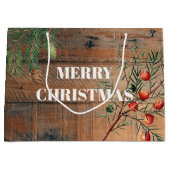 Kerstmis Rustic Wood Joy Merry kerst Groot Cadeauzakje (Voorkant)
