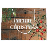 Kerstmis Rustic Wood Joy Merry kerst Groot Cadeauzakje (Achterkant)