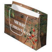 Kerstmis Rustic Wood Joy Merry kerst Groot Cadeauzakje (Voorkant Gekanteld)