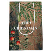 Kerstmis Rustic Wood Joy Merry kerst Medium Cadeauzakje (Achterkant)