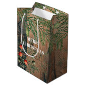 Kerstmis Rustic Wood Joy Merry kerst Medium Cadeauzakje (Achterkant Gekanteld)