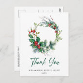 Kerstmis Rustic Wreath Corporate Hartelijk dank Briefkaart (Voorkant / Achterkant)