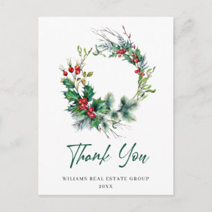 Kerstmis Rustic Wreath Corporate Hartelijk dank Briefkaart