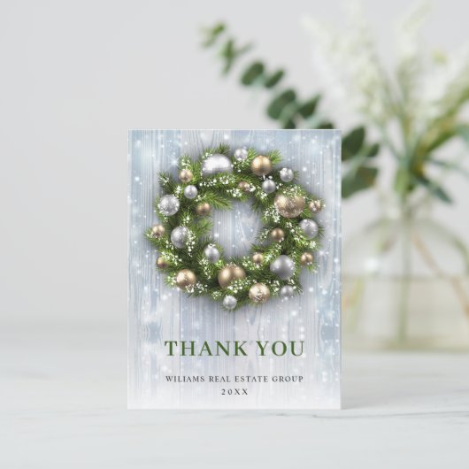 Kerstmis Rustic Wreath Corporate Hartelijk dank Briefkaart (Staand voorkant)
