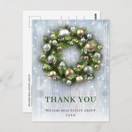 Kerstmis Rustic Wreath Corporate Hartelijk dank Briefkaart (Voorkant / Achterkant)