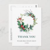 Kerstmis Rustic Wreath Corporate Hartelijk dank Briefkaart (Voorkant / Achterkant)