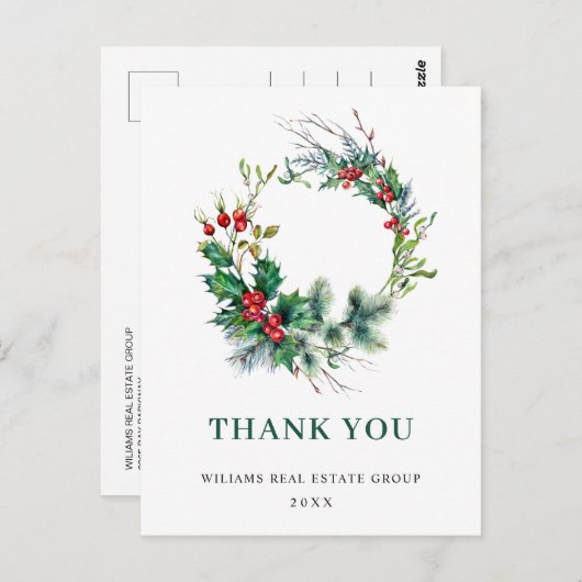 Kerstmis Rustic Wreath Corporate Hartelijk dank Briefkaart (Voorkant / Achterkant)