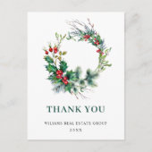 Kerstmis Rustic Wreath Corporate Hartelijk dank Briefkaart (Voorkant)
