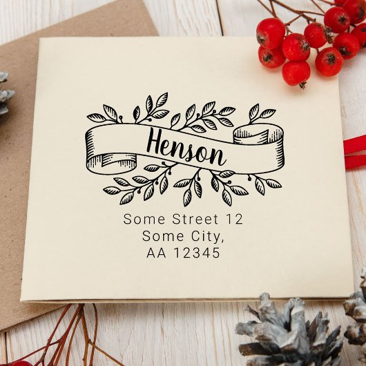 Kerstmis Rustiek Blad Lint Familieadres Rubberstempel