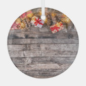 Kerstmis rustieke achtergrond, houten planken. glas ornament (Voorkant)