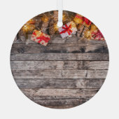 Kerstmis rustieke achtergrond, houten planken. glas ornament (Achterkant)