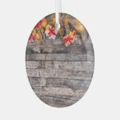 Kerstmis rustieke achtergrond, houten planken. glas ornament (Voorkant links)