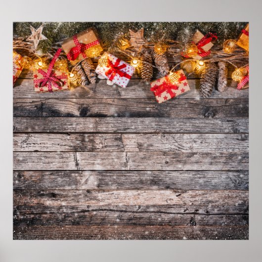 Kerstmis rustieke achtergrond, houten planken. poster (Voorkant)