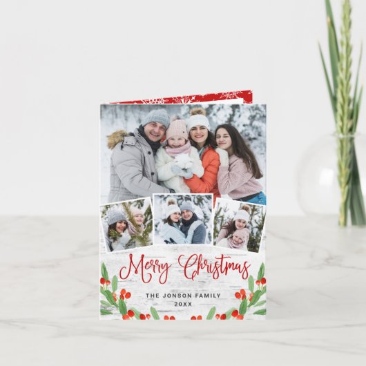 Kerstmis Rustieke Berkenbast 4 FOTO Kaart (Voorkant)