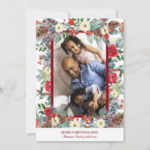 Kerstmis rustieke bloemen familie foto rode bordea feestdagenkaart (Voorkant)