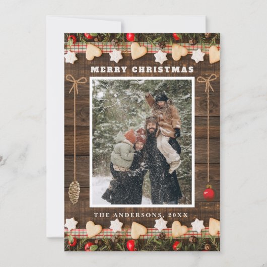 Kerstmis Rustieke Fotocollage Feestdagenkaart (Voorkant)
