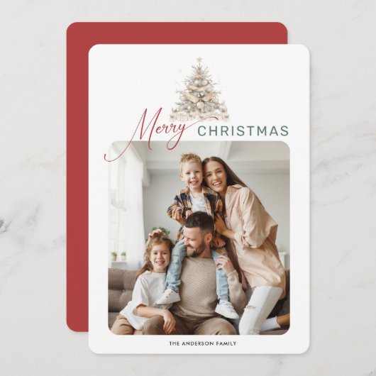 Kerstmis Rustieke Groen blijvende 2 Foto Kerstmis Feestdagenkaart (Voorkant / Achterkant)