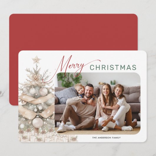 Kerstmis Rustieke Groene Foto Kerstmis Feestdagenkaart (Voorkant / Achterkant)