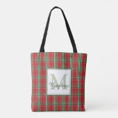 Kerstmis Rustieke Monogram Rode Vakantie Plaid Tote Bag (Achterkant)