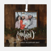 Kerstmis Rustieke Winter Open Haard Foto Glas Ornament (Achterkant)