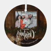Kerstmis Rustieke Winter Open Haard Foto Glas Ornament (Achterkant)