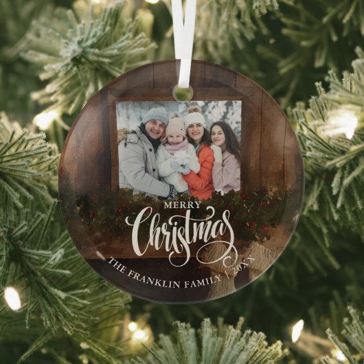 Kerstmis Rustieke Winter Open Haard Foto Glas Ornament (Insitu)