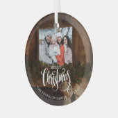 Kerstmis Rustieke Winter Open Haard Foto Glas Ornament (Voorkant links)