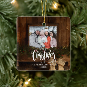 Kerstmis Rustieke Winter Open Haard Foto Keramisch Ornament