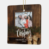 Kerstmis Rustieke Winter Open Haard Foto Keramisch Ornament (Links)