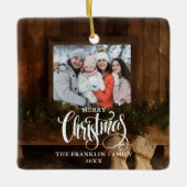Kerstmis Rustieke Winter Open Haard Foto Keramisch Ornament (Voorkant)