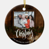Kerstmis Rustieke Winter Open Haard Foto Keramisch Ornament (Voorkant)