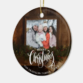 Kerstmis Rustieke Winter Open Haard Foto Keramisch Ornament (Links)