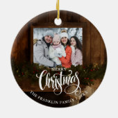 Kerstmis Rustieke Winter Open Haard Foto Keramisch Ornament (Achterkant)