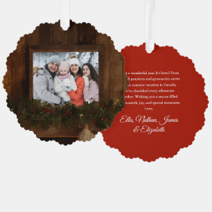 Kerstmis Rustieke Winter Open Haard Foto Ornament Kaart