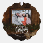 Kerstmis Rustieke Winter Open Haard Foto Ornament Kaart (Achterkant)