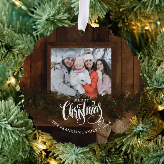 Kerstmis Rustieke Winter Open Haard Foto Ornament Kaart (Insitu (Drie))