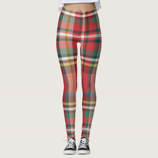 Kerstmis: Rustisch rood wit Leggings (Voorkant)