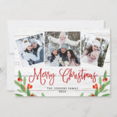 Kerstmis Rustisch White Wood 3 PHOTO Greep Feestdagenkaart (Voorkant)