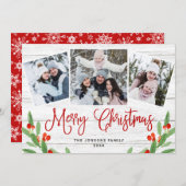 Kerstmis Rustisch White Wood 3 PHOTO Greep Feestdagenkaart (Voorkant / Achterkant)