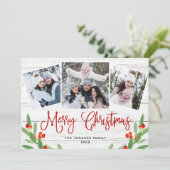 Kerstmis Rustisch White Wood 3 PHOTO Greep Feestdagenkaart (Staand voorkant)