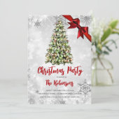 Kerstmis | Rustische Boom & Rode Lint Vakantieglam Kaart (Staand voorkant)