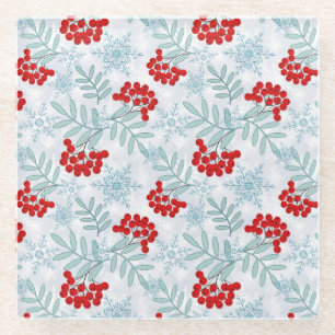 Kerstmis, Rwan, rood, wit, sneeuwvlokken Glazen Onderzetter