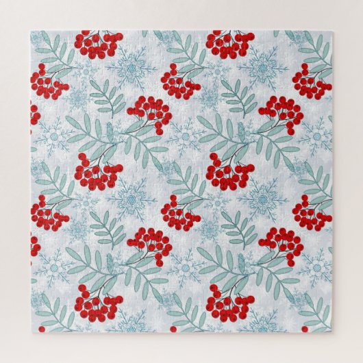 Kerstmis, Rwan, rood, wit, sneeuwvlokken Legpuzzel (Verticaal)