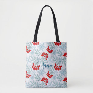 Kerstmis, Rwan, rood, wit, sneeuwvlokken Tote Bag