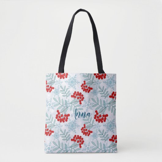 Kerstmis, Rwan, rood, wit, sneeuwvlokken Tote Bag (Voorkant)