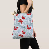 Kerstmis, Rwan, rood, wit, sneeuwvlokken Tote Bag (Dichtbij)