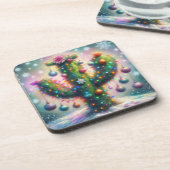 Kerstmis Saguaro Cactus Whimsical Sneeuwvlokken Bier Onderzetter (Linkerzijde)